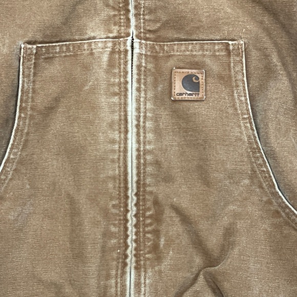 Carhartt Youth Large 14/16 Brown Jacket Hooded Flannel Lined Coat Broken In - Picture 3 of 7